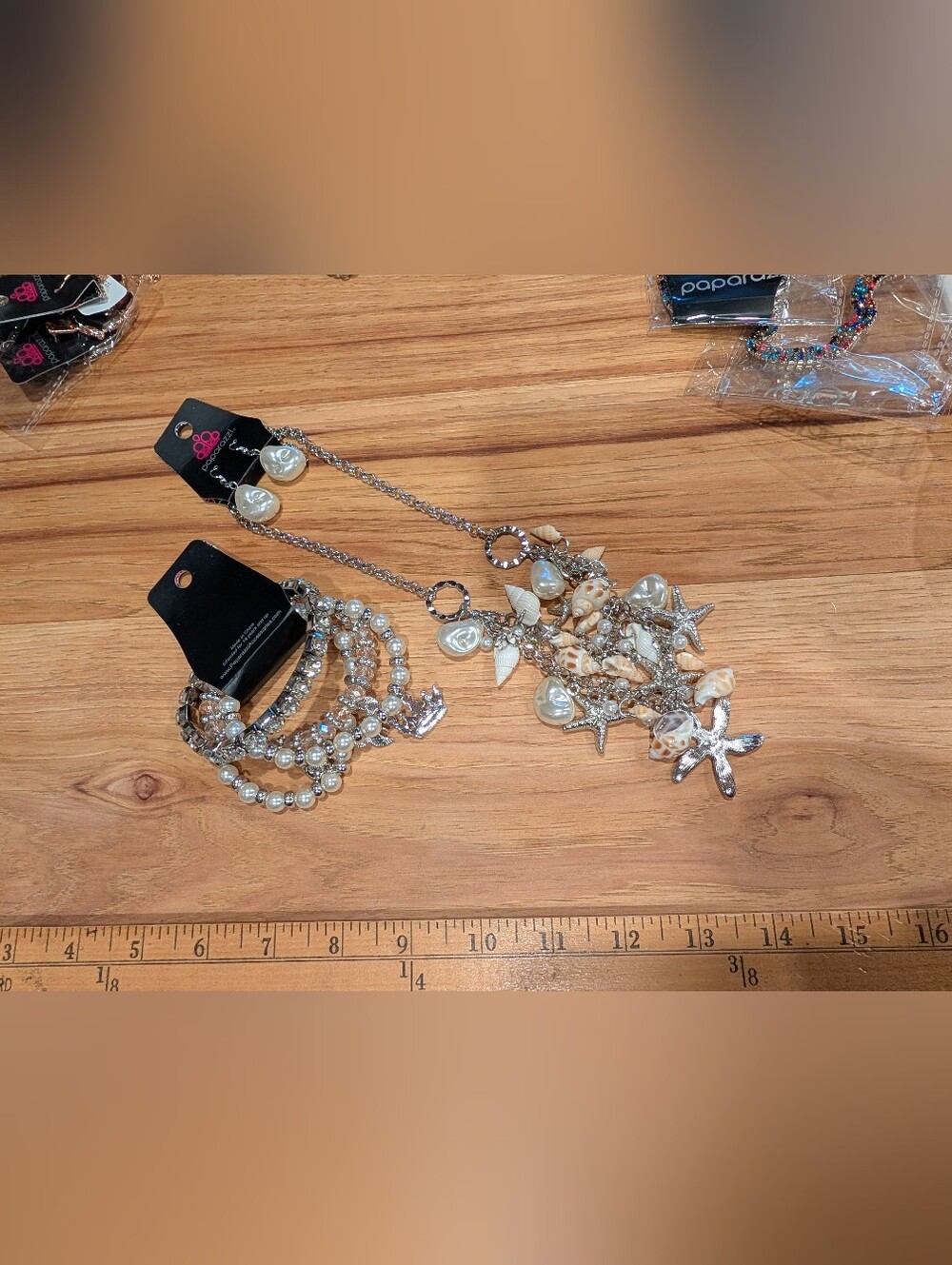 Seashell & Pearl Statement Necklace Earrings And Bracelet Set with Shell Charms